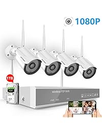 Full HD 1080P Security Camera System Wireless,SAFEVANT 8CH NVR Kits with 4PCS 2.0 MP Waterproof Bullet IP Cameras with Night Vison,Motion Detection, Remote Monitoring,1TB Hard Drive