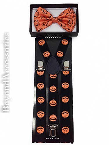 New Suspender Bow Tie Matching Colors Adults Unisex Formal - Halloween Orange Pumpkins