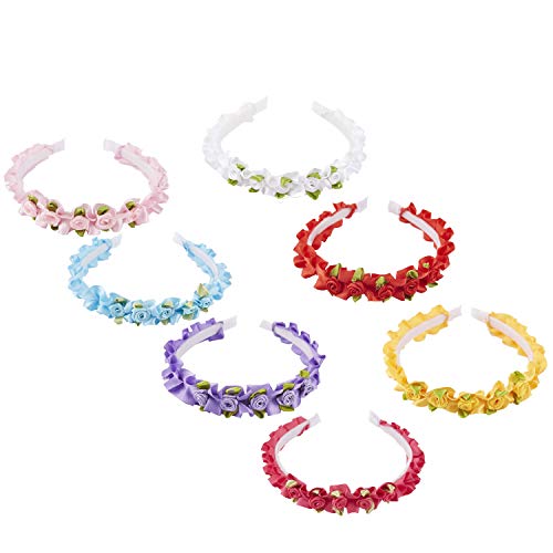 7 Pack Boho Rose Flower Crown Floral Leaf Ribbon Wreath Headbands Hair Garland Wedding Bridal Headpiece Tiara Clasp White Yellow Red Hairbands Hawaiian Party Halloween Accessories for Women Girl Kids - Thumbnail 5