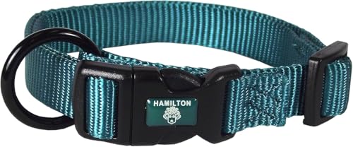 Hamilton Adjustable Nylon Dog Collar for Small Medium Large Dogs, Teal, 1" Wide…