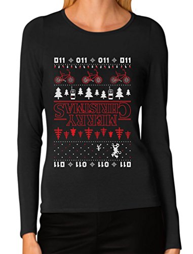 Merry Christmas The Upside Down Ugly Christmas Women Long Sleeve T-Shirt X-Large Black