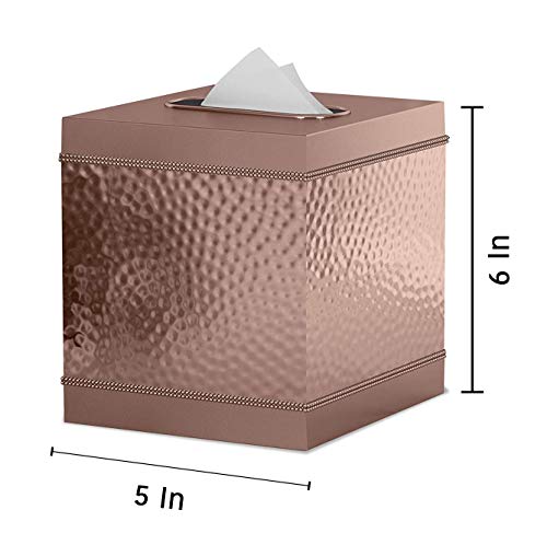 nu steel HSC9H Square Metal Paper Facial Tissue Box Cover Holder for Bathroom Vanity Countertops, Bedroom Dressers, Nightstands, Desks and Tables Copper Finish - Thumbnail 3