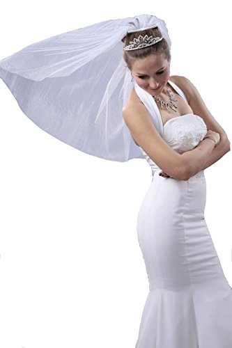 Bridal Wedding Simple Veil 1 Tier Short Shoulder Length Ivory Standard Cut Edge