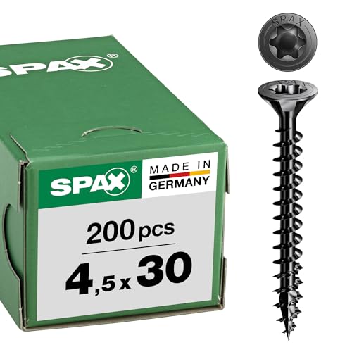 SPAX Universal screw, 4,5 x 30, full thread, flat countersunk head, T-STAR plus T20, 4-CUT, black zinc-plated, 200 pcs. - 1191040450303