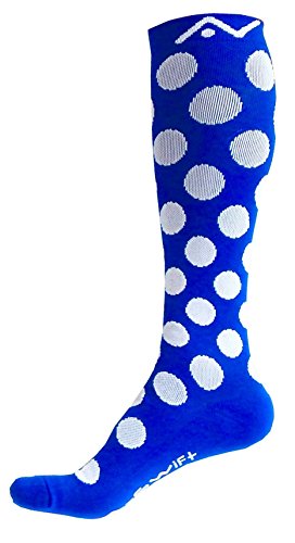 Compression Socks (1 pair) for Women & Men by A-Swift - Best For Running, Athletic Sports, Crossfit, Flight Travel - Suits Nurses, Maternity Pregnancy - Below Knee High (Blue Polka Dot, Large)
