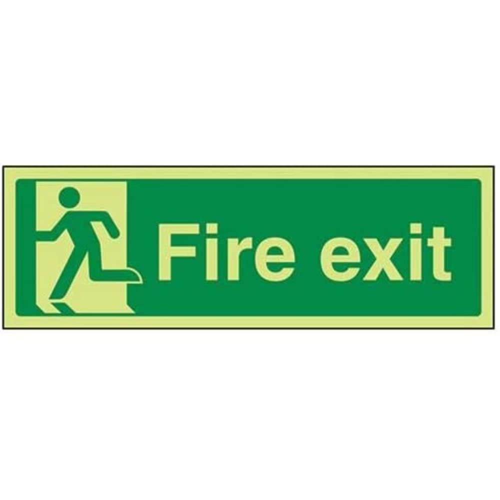 VSafety Glow In The Dark Final Fire Exit Man Left Sign - 600mm x 200mm - Self Adhesive Vinyl