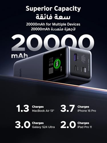 UGREEN Nexode Power Bank 20000mAh 130W PD Fast Charging, 2 USB-C and 1 USB-A Portable Charger, Smart Digital Display Battery Pack for MacBook, iPad, Laptop, iPhone 17/16/15, Galaxy S25U, etc