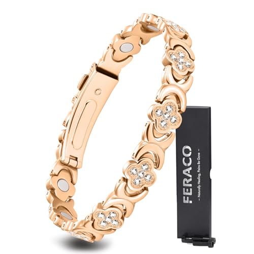 Feraco Pure Copper Bracelets for Women, Ultra Strength Magnetic Therapy Bracelet for Pain Relief with Neodymium Magnets & Sparkling Cubic Zirconia, Adjustable, Infinite Clover Jewelry
