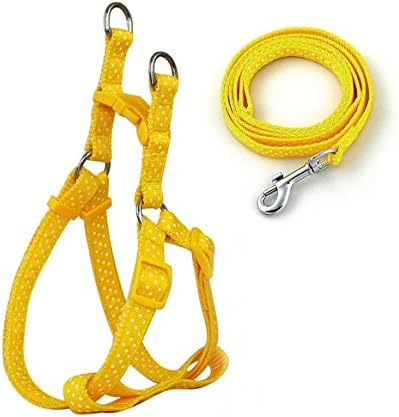 JIngwy Nylon Adjustable Harness and Leash Set for Small/Medium/Large Dogs Pets Cats Pink/Red/Yellow/Blue/Green/Brown Optional (XS, Yellow (Dot))