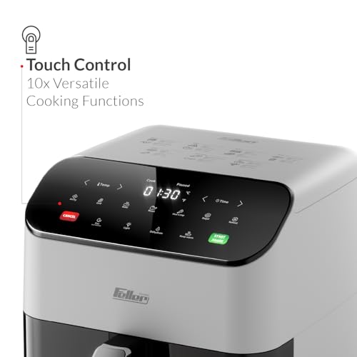 Feller Germany Air Fryer 1800 W, Large 7L Cap., Xcyclone-Tech, 4x Non-Stick Ceramic Coating, 10 Cooking Functions, Touch Panel, Cool-Touch+Interior Lightning, AFR700, 2Y Guarantee-UAE Version (White)