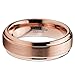 Tungsten Wedding Band Ring 6mm Men Women Comfort Fit 18k Rose Gold Step Bevel Edge Brushed Polished Size 8.5