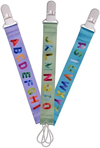 NKEEN Pacifier Clip ABC Letters &amp; Amusement Park 2-Sided Stylish Design Soothie Baby Pacifier Leash Teething Holder 3 Pcs/set