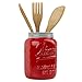 Home Basics Glazed Ceramic Retro Mason Jar Utensil Flatware Organizer Crock (Red)