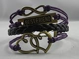 Leegoal Vintage Bronze Infinity 8 Best Friend Heart Purple Rope Leather Bracelet Karma