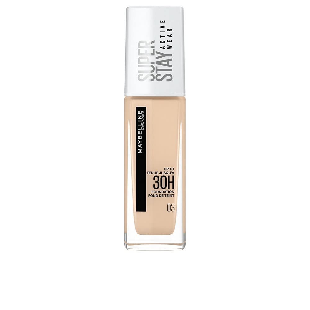 Maybelline New York Super Stay Active Wear, waterproof foundation with high coverage, long-lasting facial make-up, colour: No. 3 True Ivory (Light), 1 x 30 ml