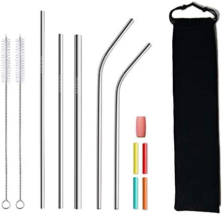 Reusable Straws Stainless Steel Straws Metal Straws With Silicone Tips Full Variety Drinking Straws for 20 oz 30 oz 40 oz Tumblers for Milkshake Coffee and Smoothie Drinks