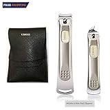New Style Senior Nail Clippers Set 2 PCS,Toenail & Fingernail Clippers for Thick or Ingrown Nails for Men and Women, Heavy Duty Stainless Steel Trimmer Manicure Cuticle Pedicure Tools with Case UMOGI