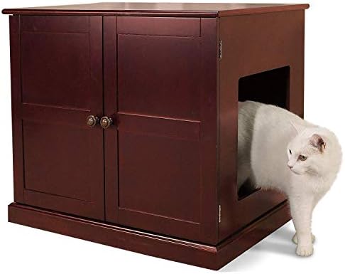 Meow Town Concord Cat Litter Cabinet Mahogany-Finished Cat Litter Concealer