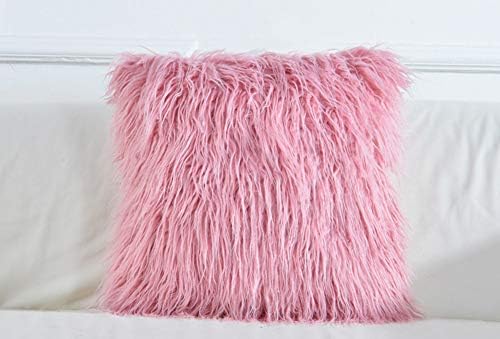 KongEU 2Pcs Pack Mongolian Plush Faux Fur Throw Pillow Case Sofa Cushion Cover 43x43cm Deluxe Home Bed Décor,Pink