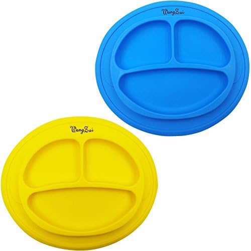 Silicone Toddler Plate Easily Wipe Clean!Dishwasher and Microwave Safe!Baby Self Feeding Plate Fit Most Highchair and Skid Resistant!Set Include 2 Color (Blue and Yellow)