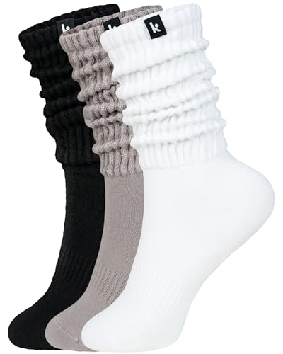 Kamo Fitness Cozy 3-Pair Pack - Scrunch Long Crew Socks for Women, Soft & Breathable Boot and Slouch Socks, Size 5-9
