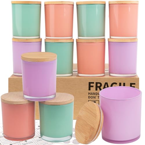 CONNOO 12 Pack 10 OZ Spring Color Glass Candle Jars for Making Candles ...