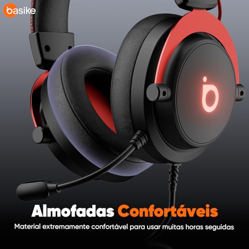 Basike Fone de ouvido jogos para PC - Headset Gamer Pro Ba-FON340 com Microfone, Modo FPS/Música, com som surround 7.1, Falante de 50mm, USB Compatível com Win7/10/11/MAC/PS4/PS5 (Preto)