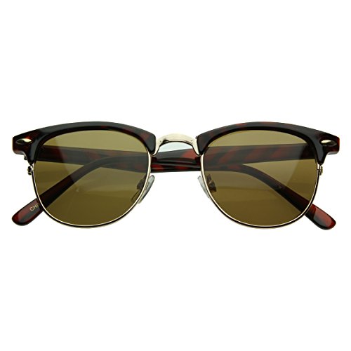 zeroUV Vintage Half Frame Semi-Rimless Horn Rimmed Style Classic Optical  RX Sunglasses (Tortoise-Gold/Brown)