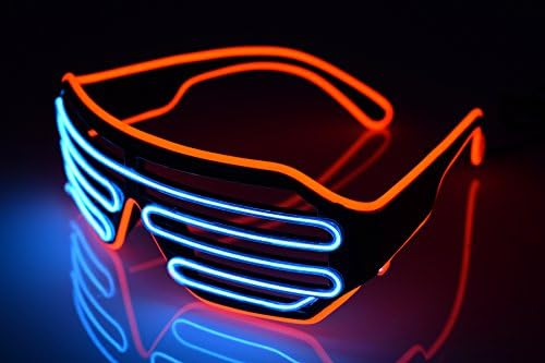 El Wire Neon LED Glasses, Two Colors EL Light Up Shutter Glasses with Battery case Controller for DJ Music Party for Rave Costume Party, Halloween &amp; Christmas Gifts (Orange-Blue)
