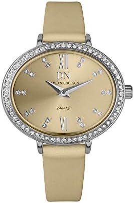 DN Watches - Jennifer - Case Polished 34 X 28.50 mm with Stones Mineral Glass 3 ATM Movement Miyota 2025 Sunray dial with Rhinestones Bezel Strap 12 mm