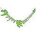 Dinosaur Happy Birthday Banner + Make-a-dinosaur Sticker Set - Dino Jungle Jurassic Garland Party Supplies Decorations (Green)