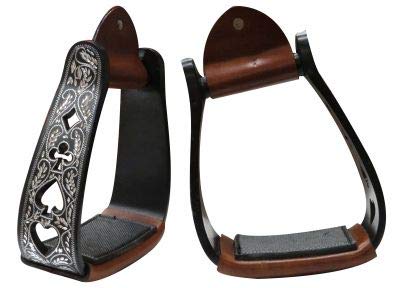 Showman Angled Black Aluminum Stirrups w/Silver Engraving & Cut Out Poker Suit Design! New Horse TACK!