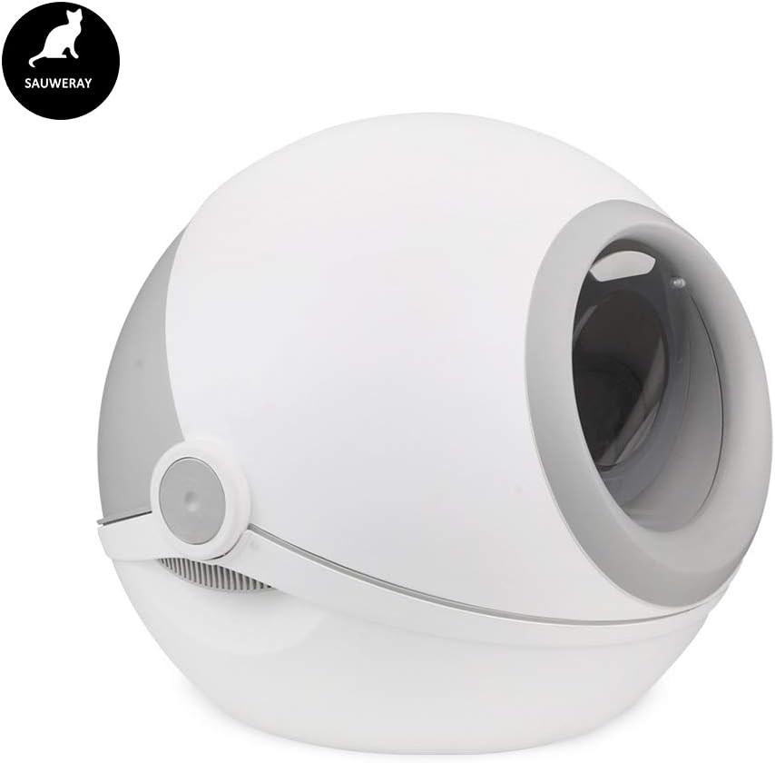 SAUWERAY Cat Litter Box/Tub, Fully Enclosed Flip Large Anti-Splashing Deodorant Cat Toilet, Space Capsule Design, Unique Safety Arc Surface,Gray