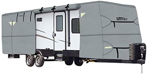 iiSPORT Travel Trailer Cover Fits 24'-27'ft RVs - Water Repellent RV Covers with Reflective Panels, Air Vent, Intergrated Strap Buckle, Multiple Zippered Panels for Easy Access
