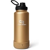 COOLREADY 40 oz Gold Insulated Water Bottle – Leak-Proof Wide Mouth Stainless Steel Flask with Straw & Spout Lid + Silicone Boot – Bottle for Gym, Workout, Outdoor Use