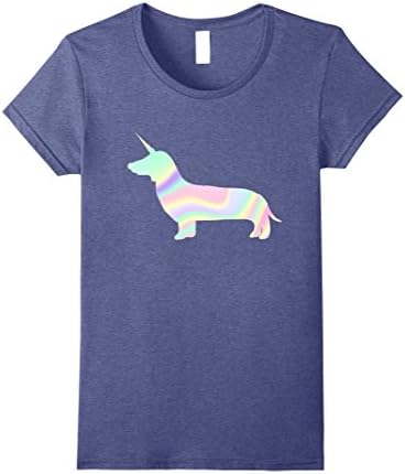 Womens DACHSHUNICORN HOLOGRAPHIC T SHIRT FUNNY DACHSHUND GIFTS Large Heather Blue
