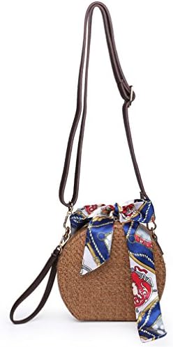 New Rattan woven Round Handbag Vintage Retro Straw Knitted Messenger Bag Lady Circle Bag Brown Mini