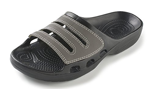 Bertelli N.Y. Slide Beach Sandal Slippers With Suade Strap Overhead And Stiching (12, Black/Grey)