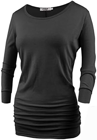 LYXIOF Womens 3/4 Sleeve Dolman Drape Top with Side Shrring Boat Neck Loose Shirts