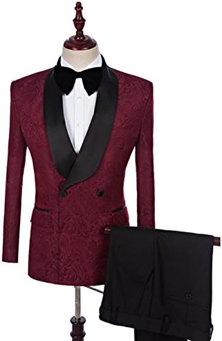 Men's Two Button Shawl Collar 2 PC Burgundy Groom Tuxedo For Wedding Party