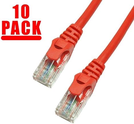 Grandmax 10 Pack - CAT6 10 Foot UTP Ethernet Network Patch Cable, Multiple Colors and Sizes, Snagless/ Ferrari Boot/ RED