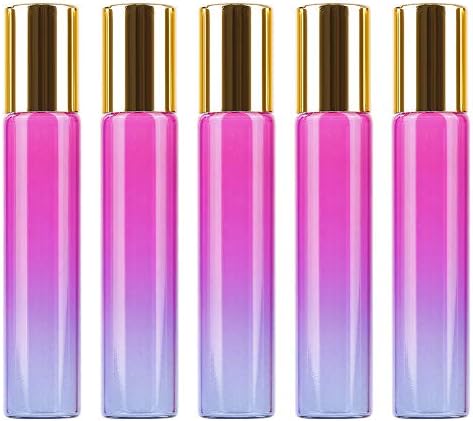 5pcs/10ml Portable Mini Perfume Essential Oil Glass Container Roll on Design Gradient Color Travel Glass Bottle
