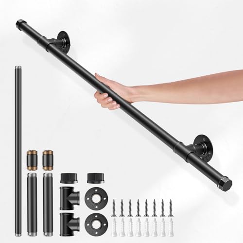 Couleeur Indoor and Outdoor Stair Railings, Wall Mount Stairs Railing for Elderly Disabled Stairs Steps Handrail Galvanized Industrial Non-Slip Handrail (1M)