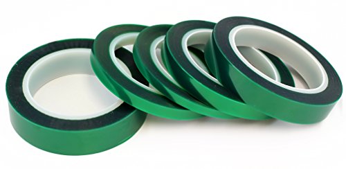 5-Pack-Green-Polyester-Hi-Temp-Masking-Tape-Multi-Sized-Value-Bundle-14-13-12-34-1-Tape-with-Silicone-Adhesive-Ideal-for-Painting-Powder-Coating-Anodizing-Applications