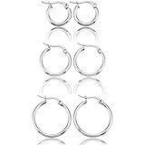 MOWOM Silver Tone Stainless Steel Hoop huggie Earrings Classic Charm Elegant ( 3 Pairs )