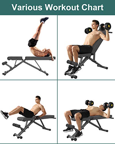 BARWING Adjustable Weight Bench- 800 lbs Folding Full Body Workout Bench with Dragon Flag, Automatic Lock Multi-Purpose Incline/Flat/Decline Bench for Home Gym Strength Training Black-Black - Thumbnail 5