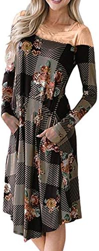Padaleks Women Sweatshirt Dress, Ladies Plaid Patchwork Casual O-Neck Printed Long Sleeve Ethnic Element Dress