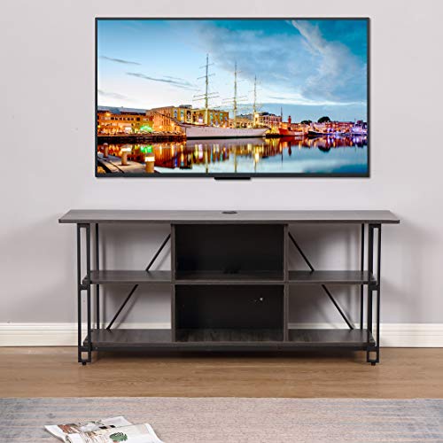 Bizzoelife Entertainment Center TV Stand Console Table 54 Inches Industrial Media Stand 3-Tier with Open Storage Shelf, Rustic