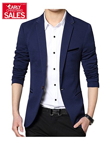 Men's Slim Fit Casual One Button Formal Suit Blazer Coat Jacket Navy US Medium/Label XXX-Large