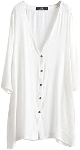 East Castle Women's Casual Linen Comfort Buttons up Plus Size Long Blouses